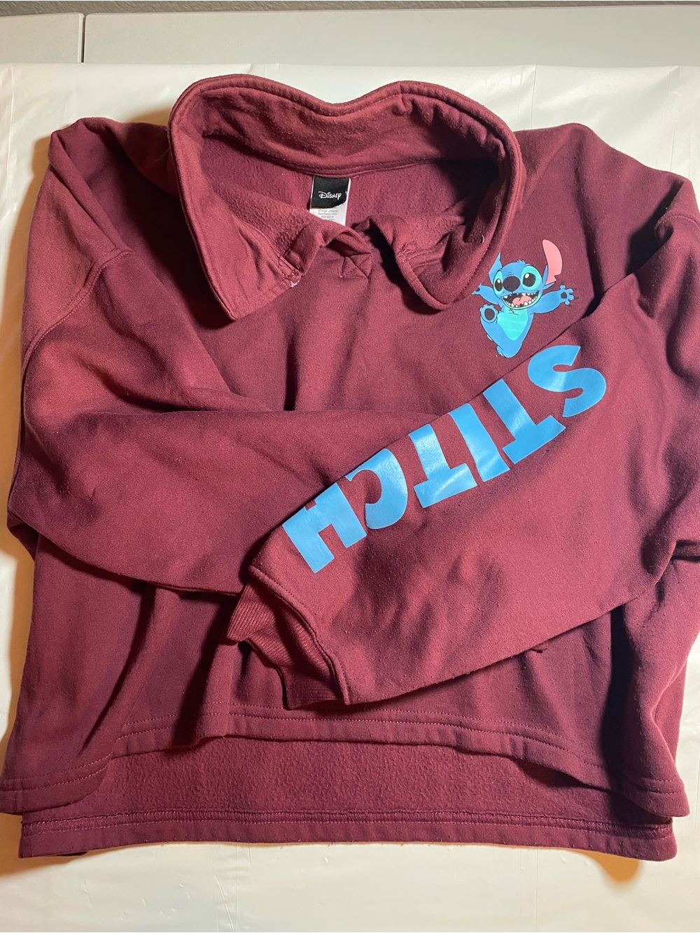 Disney Lilo & Stitch Quarter Zip Fleece Pullover Maroon Sweatshirt XL